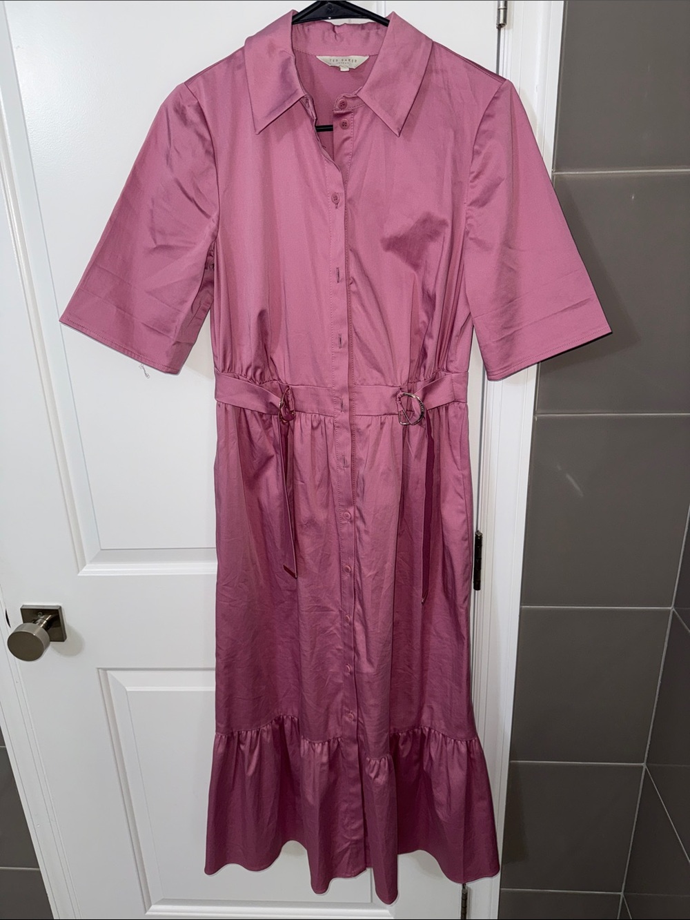 Ted Baker London Dusty Rose Midi Shirtdress with Ring-Tie Waist